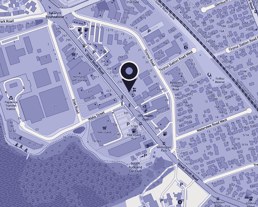 Map: Takanini Auto Court at 280 Great South Road, near the Takanini roundabout and PAK'nSAVE